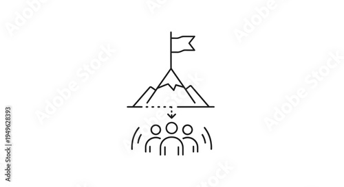 People reaching mountain peak goal.