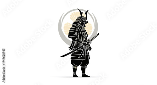 Samurai warrior silhouette on white background