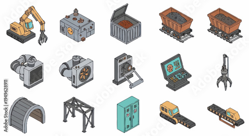 Isometric Industrial Equipment and Machinery Collection.