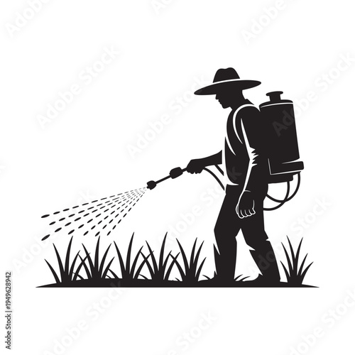 Farmer spraying crops with a pesticide applicator in a field
