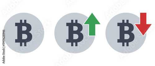 ビットコイン（仮想通貨）のアイコンセット（上昇・下落・通常）