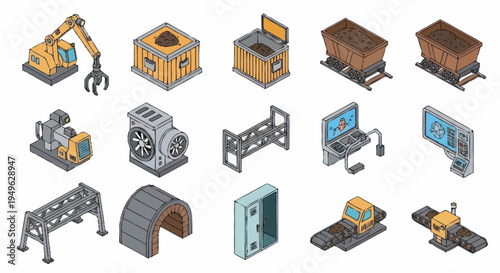 Isometric Industrial Equipment and Machinery Collection.