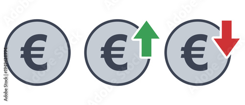 ユーロの通貨記号アイコンセット（上昇・下落・アウトラインあり）