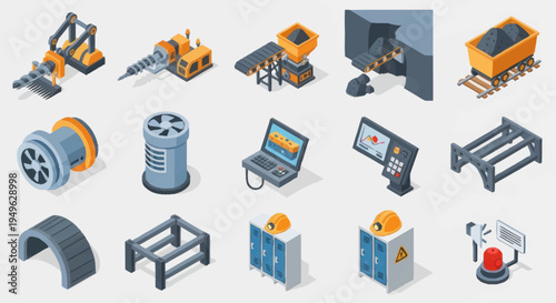 Collection of Industrial Equipment and Technology Icons.