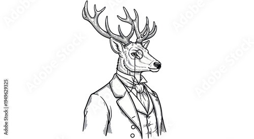 Elegant Deer Dressed in Formal Attire with Monocle.