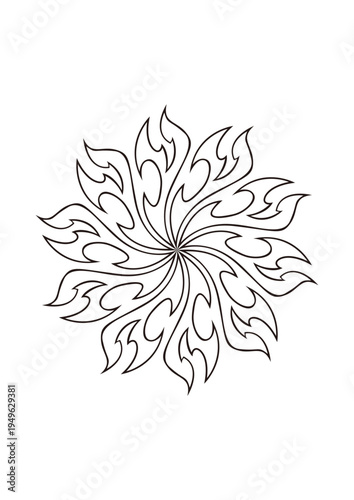 服の模様やタトゥー、ファッションにも映えるトライバルデザインのフラワーモチーフ、ベクター素材、イラスト素材