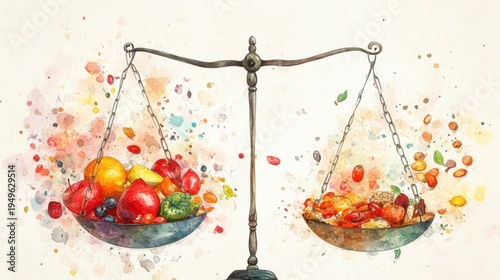 Healthy Versus Unhealthy Food on a Balance Scale