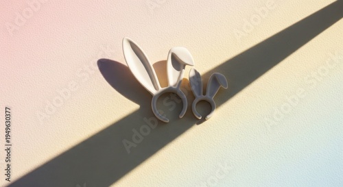 White bunny ear headbands on pastel background with shadows