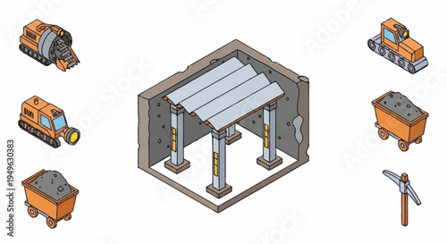Mining equipment and underground structure illustration.