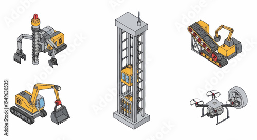 Collection of Industrial Machinery and Technology Icons.