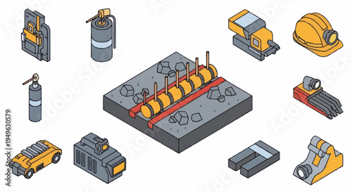 Isometric Industrial Equipment and Vehicles Collection.