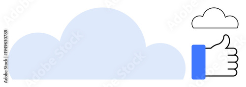 Cloud computing concept. Cloud graphic combined with thumbs-up symbol highlights cloud functionality, approval, and data services. Cloud computing for tech, data storage, business apps, IT