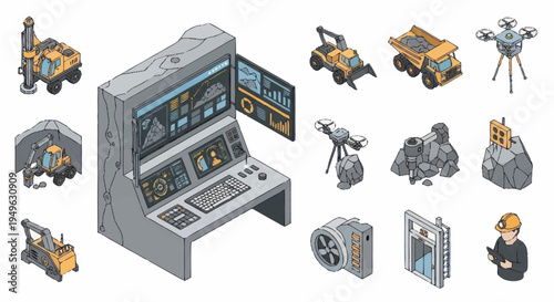 Isometric Mining and Technology Equipment Collection.