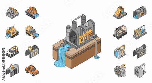 Isometric Industrial Factory and Machinery Collection.