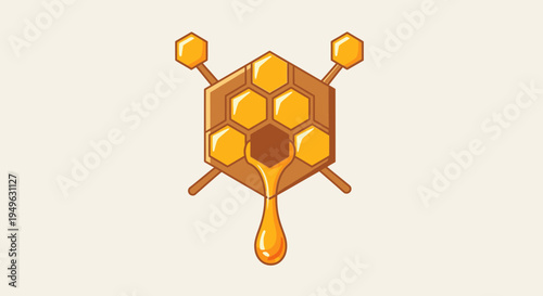 Golden honeycomb with dripping honey.