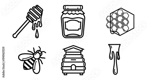 Honey bee and honey icons set 3.