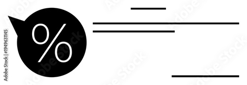 Business analytics, communication, marketing, sales, financial data, online messaging. Chat bubble with percentage symbol and horizontal lines. Business analytics and communication concept