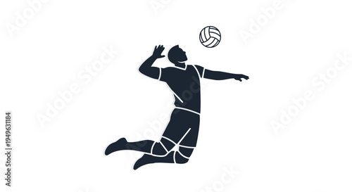 Man playing volleyball in mid jump.