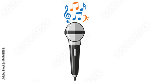 Microphone with music notes coming out.