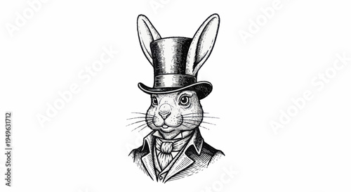 Elegant Rabbit Gentleman Wearing a Top Hat and Suit.
