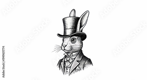 Anthropomorphic Rabbit Gentleman in Top Hat and Suit.