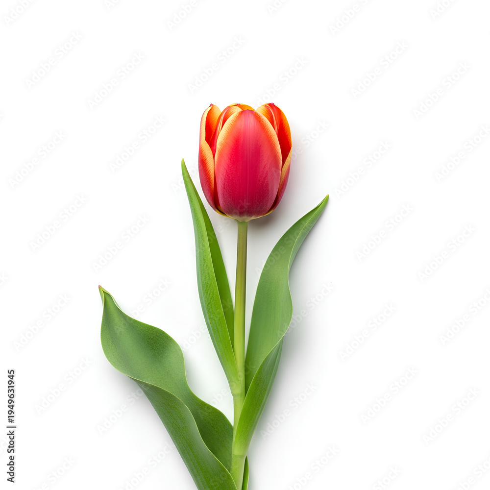 Fototapeta premium Single Red Tulip Flower Isolated on White Background 7.