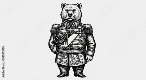 Anthropomorphic Bear in Military Uniform Illustration.