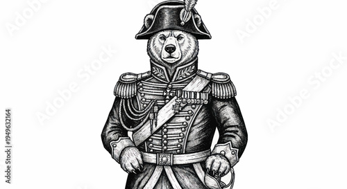 Bear dressed as a historical military commander in uniform.