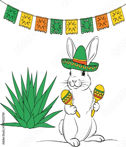 Rabbit wearing sombrero and maracas.
