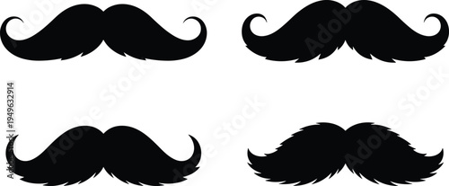Vintage moustache silhouettes collection classic handlebar mustache styles barber hipster facial hair icons isolated on white vector illustration set