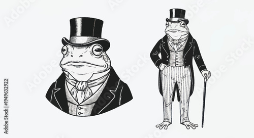 Anthropomorphic Frog Dressed in Formal Victorian Attire.