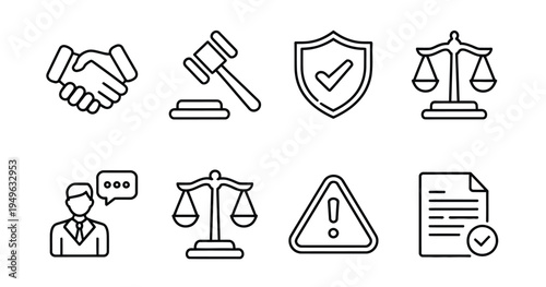 Code of conduct icon set illustration, vector collection representing ethics compliance corporate rules business integrity standards and professional behavior guidelines.