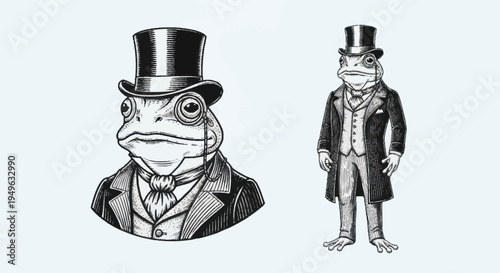 Elegant Frog Gentleman in Top Hat and Monocle.