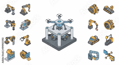 Industrial Automation Robotic Arms and Machinery Set.