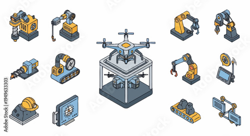 Set of Isometric Industrial Automation and Technology Icons.