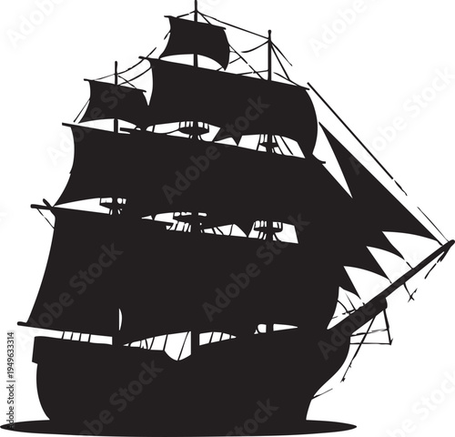 Vintage Tall Ship Silhouette Nautical Vessel Transparent Background