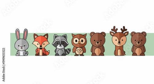 Cute Woodland Animals Collection Cartoon Style.