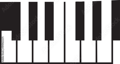 Minimalist Black and White Piano Keyboard Vector Illustration with Transparent Background
