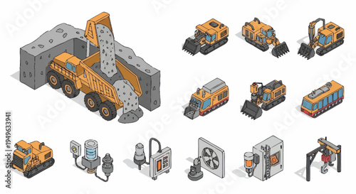 Construction and Industrial Equipment Collection Isometric View.