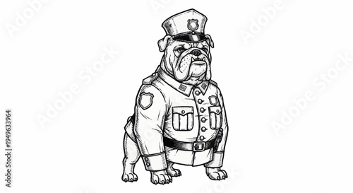 Bulldog Officer in Uniform Sketch.