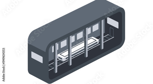 Isometric view of a modern subway train interior with seats.