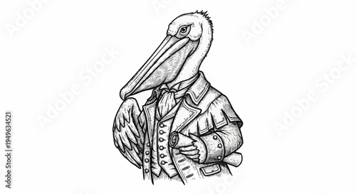 Dapper Pelican in Formal Attire Sketch.