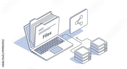 Laptop with files and data storage units.