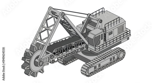 Large Industrial Bucket Wheel Excavator Machine Isometric View.