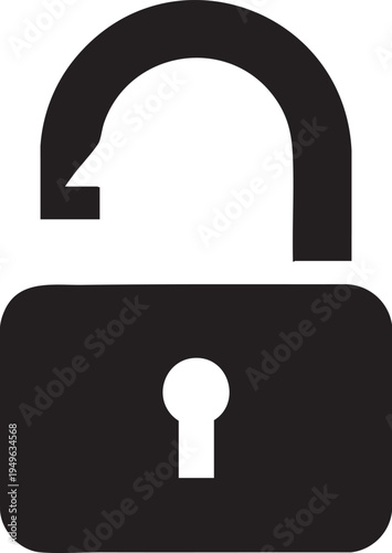 Minimalist open padlock icon symbol design on a transparent background