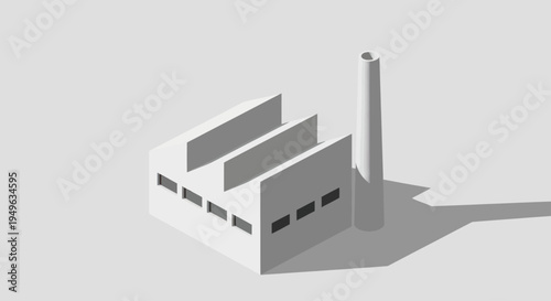 Minimalist Isometric Factory Building with Tall Chimney.