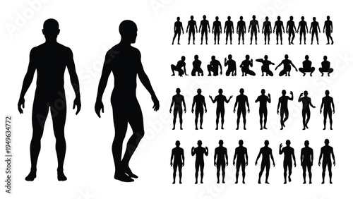 A collection of human silhouettes in various poses and actions