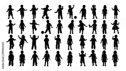 Collection of black silhouettes of people in various poses
