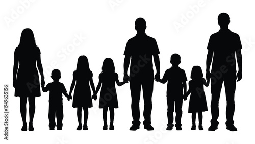 A blended family of seven people standing together