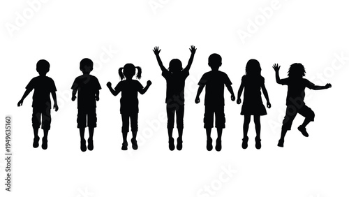 A group of happy children jumping and playing together